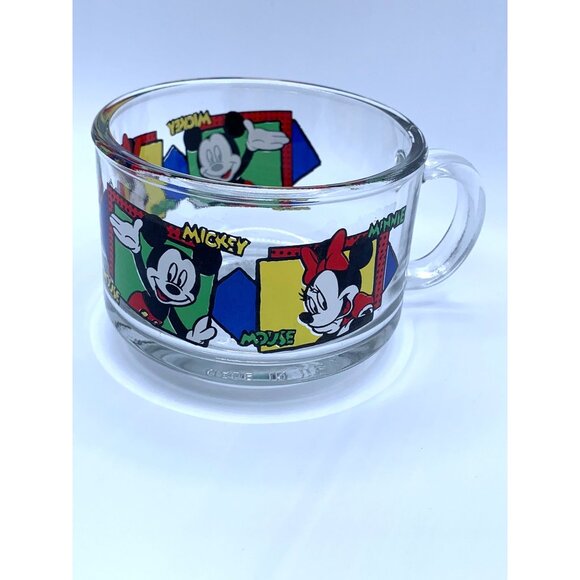 Vintage Disney Mickey and Minnie Mouse Glass Mug soup 3 Inch Diameter Made in US - Picture 4 of 8